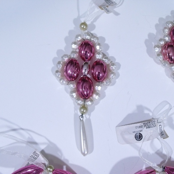 Martha Stewart Pink & White Beaded Ornaments - Picture 4 of 6